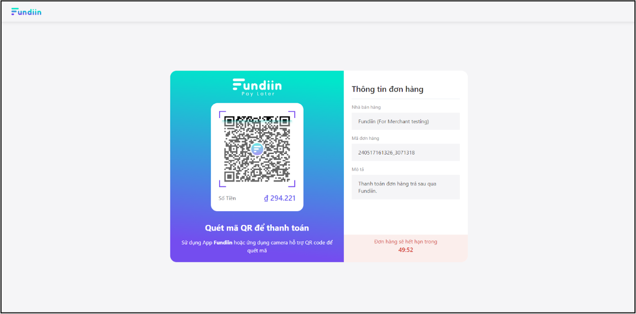 Scan QR to proceed payment via Fundiin