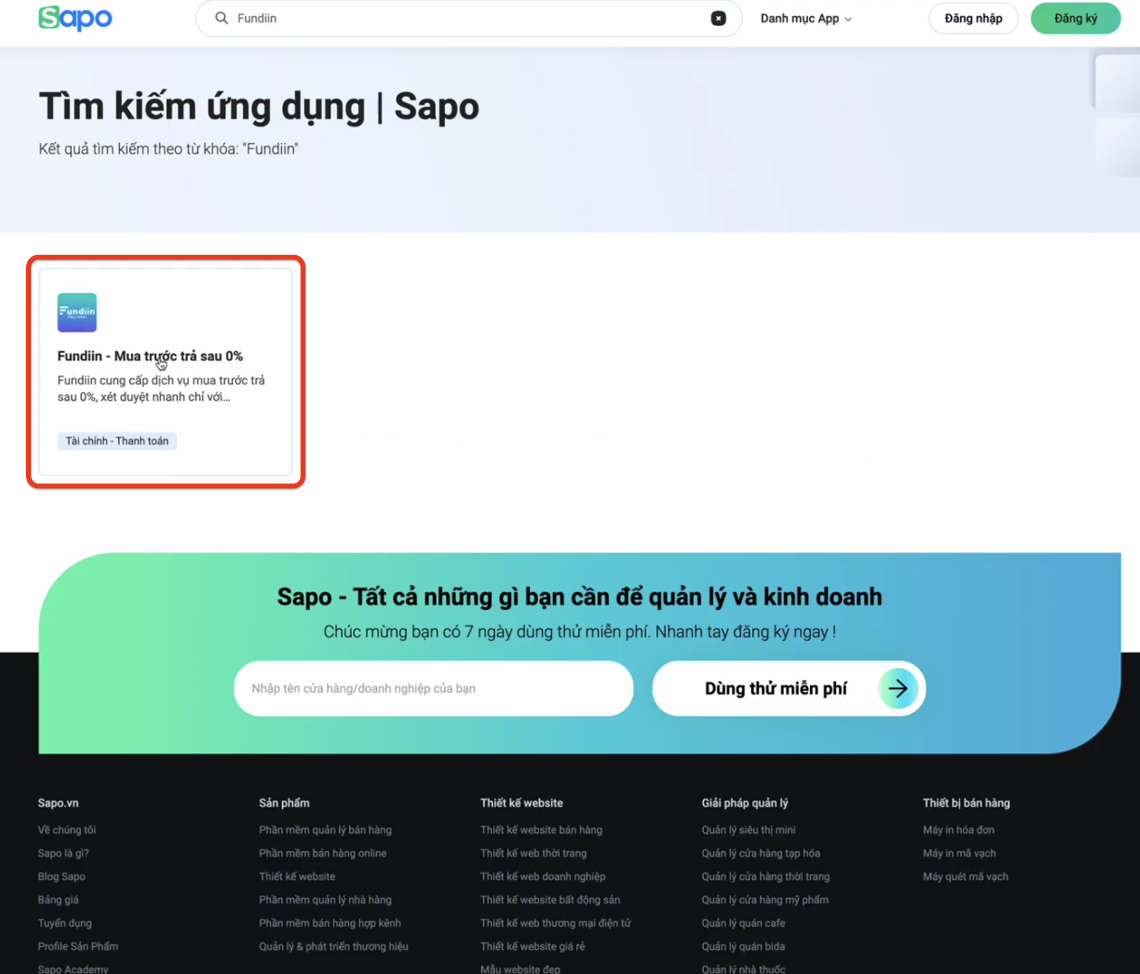 Choose Fundiin in Sapo App Store