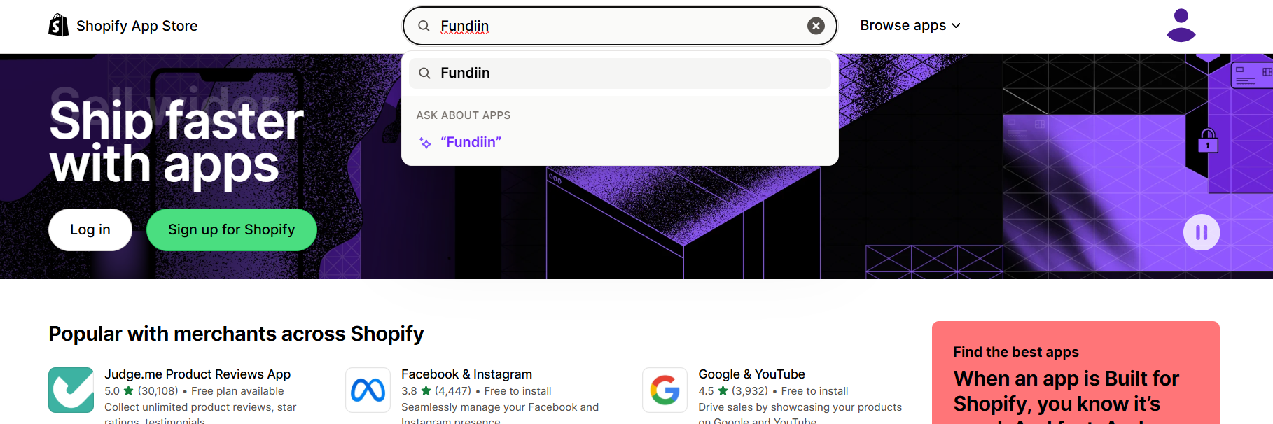 Find Fundiin App from Shopify App Store