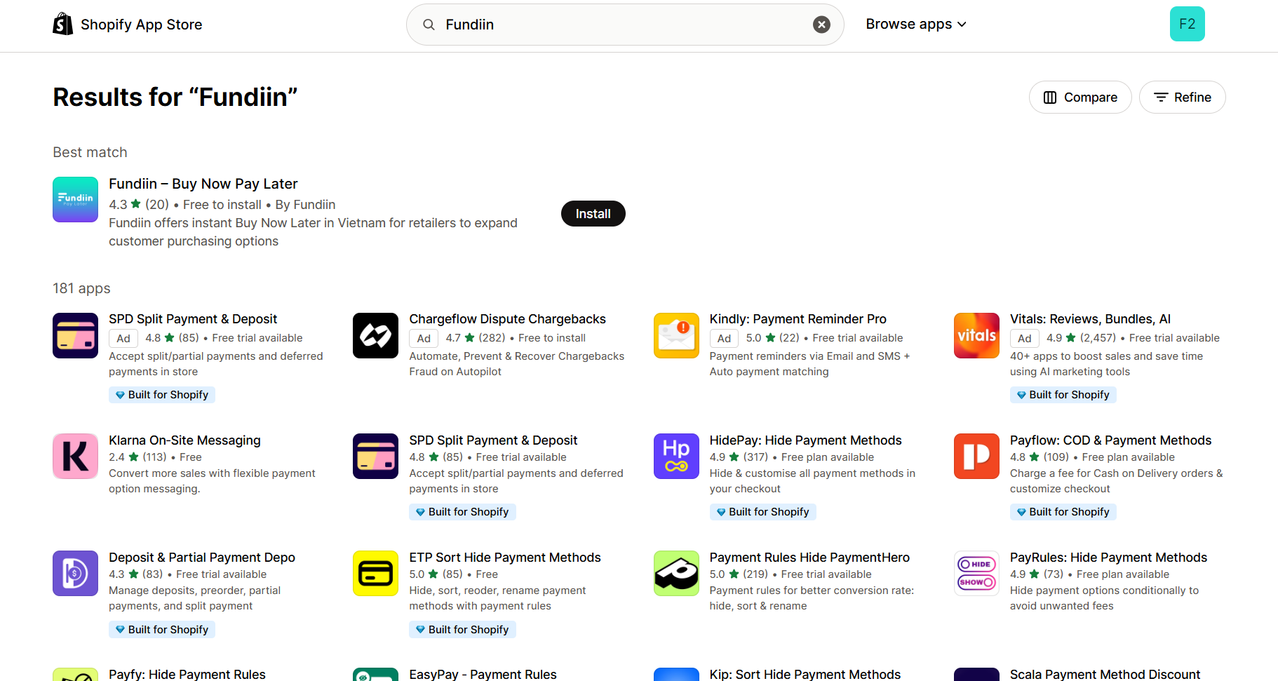 Install Fundiin App from Shopify App Store