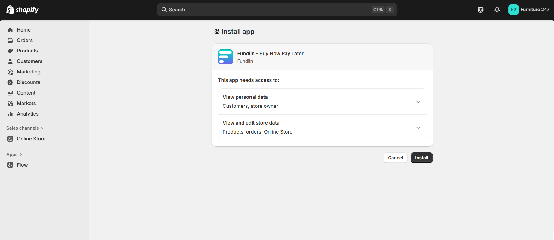 Grant permissions for Fundiin App
