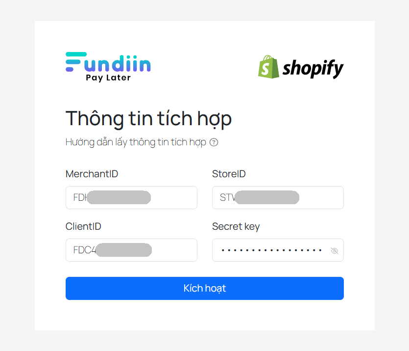 Enter Fundiin integration information