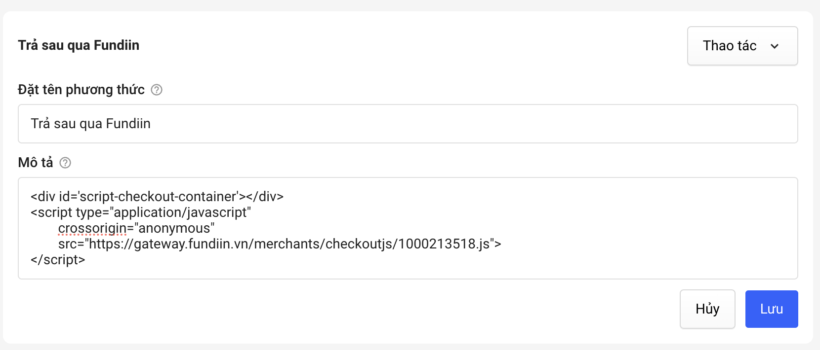 Script to display Fundiin at payment method